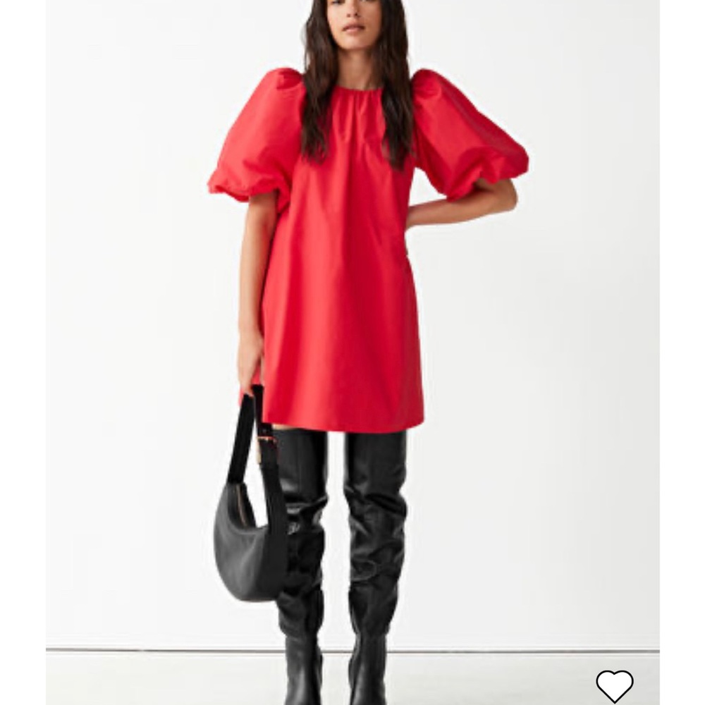 & other stories voluminous red puff sleeve dress with bow